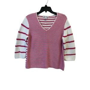 Tommy Bahama Womens‎ Striped V Neck 3/4 Sleeve Knit Sweater Top Large